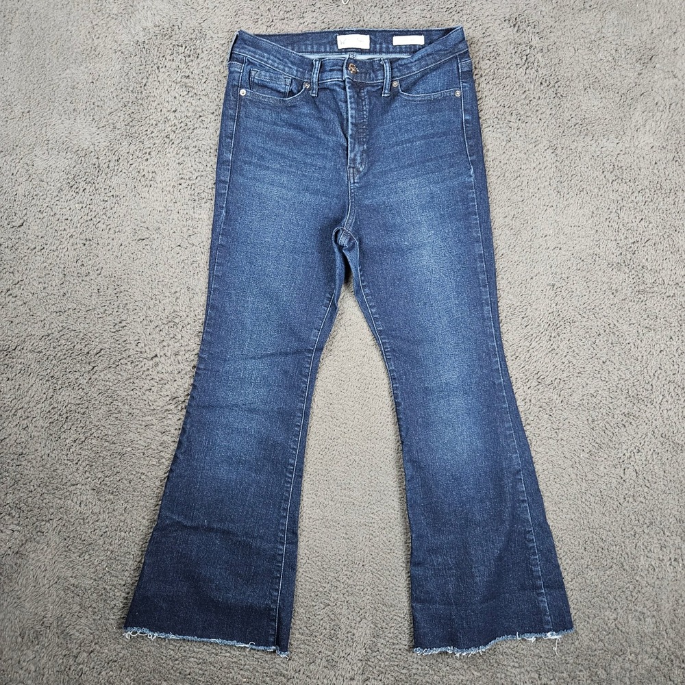 Jessica Simpson Daisy Flare High Rise Dark Wash‎ Raw Hem Jeans Size 10